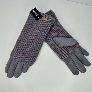 By Chance Winter Gloves Knit Overlay Faux Suede Neutral Gray OS